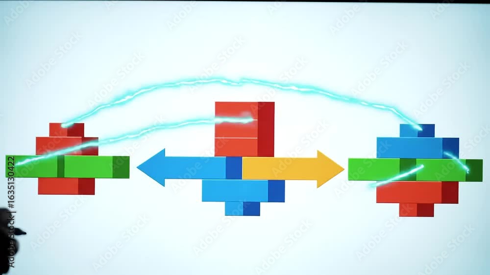 Poster dynamic business presentation showing growth charts with pointing stylus in modern office