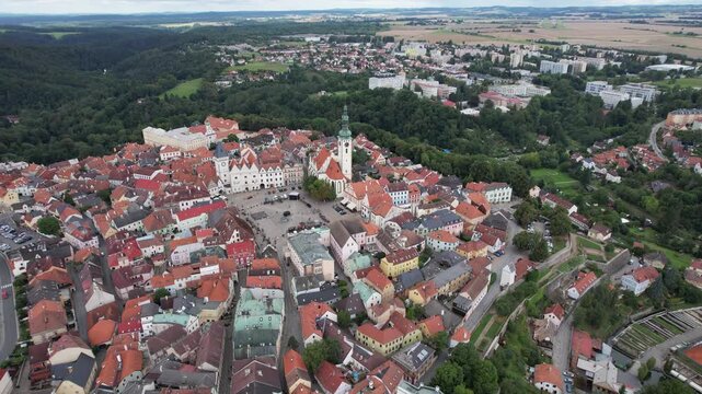 Tabor old town historical city center aerial view with medieval structures Bohemia Czech republic