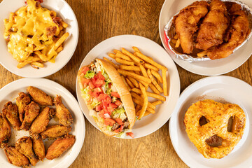 Diner food flat lay composition