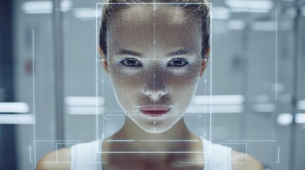 Symmetry Scanner Analyzes Jawline in a Futuristic Setting With Clean Surroundings and Advanced Technology