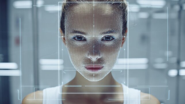 Symmetry Scanner Analyzes Jawline in a Futuristic Setting With Clean Surroundings and Advanced Technology