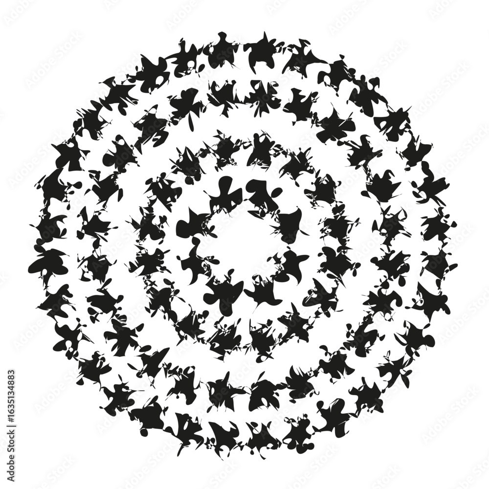 Poster circular star pattern. concentric round shapes. abstract cosmic vector. decorative geometric illustr
