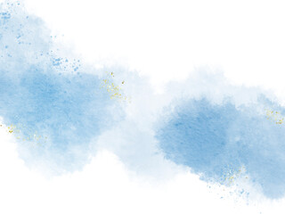 Pastel blue watercolor abstract background. wedding invitation designs or card templates for greetings or invitations on valentines Day. watercolor paint brush glitter gold for wedding elements.