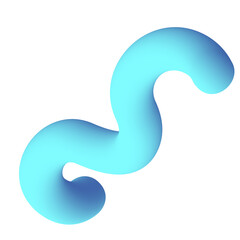 A vibrant blue and cyan 3D abstract tube curves in a soft, serpentine S-shape on a white background.