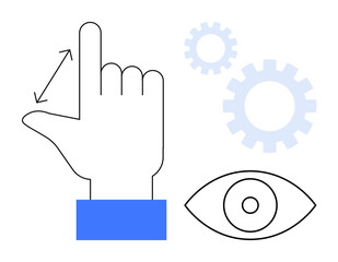 Hand gesture suggesting interaction, gears representing process, and eye for vision and focus. Ideal for innovation, automation, interaction, vision, technology communication teamwork. A simple