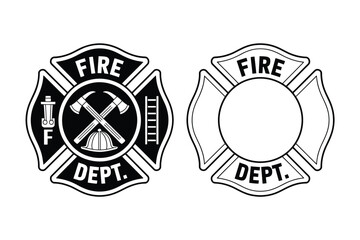 Two maltese cross fire department emblems one detailed one blank