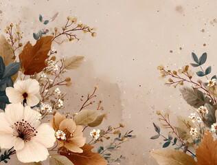 A flowery background with a white flower in the foreground