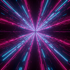 Obraz premium Abstract background with pink and blue neon lines radiating from a central point in dark space