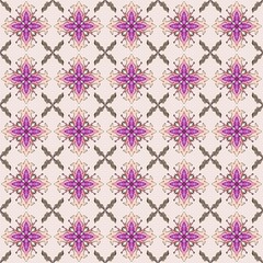 Pink Floral Kaleidoscope on Cream Background seamless floral pattern