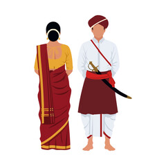 Kodava Coorg Couple Vector - Karnataka Traditional Cultural Attire Logo Design