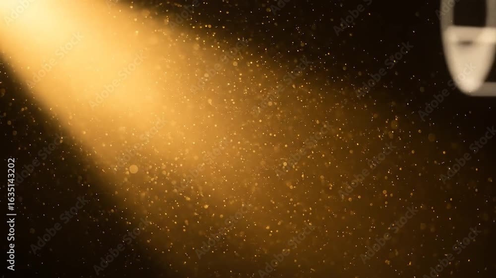 Poster golden light rays with dust particles animation background for creative projects