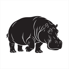Obraz premium Black hippopotamus walking on white background animal wildlife