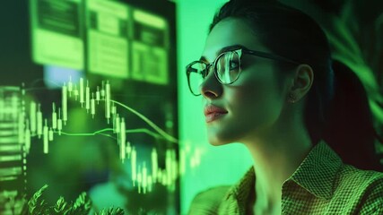 Intelligent woman analyzing cryptocurrency and stock market data for financial strategy decision - Powered by Adobe