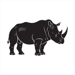 Obraz premium Black rhinoceros profile with white outline and details silhouette