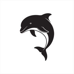 Fototapeta premium Black silhouette of a leaping dolphin on a white background vector