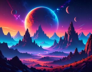 Vibrant Sci-Fi Landscape with Planets