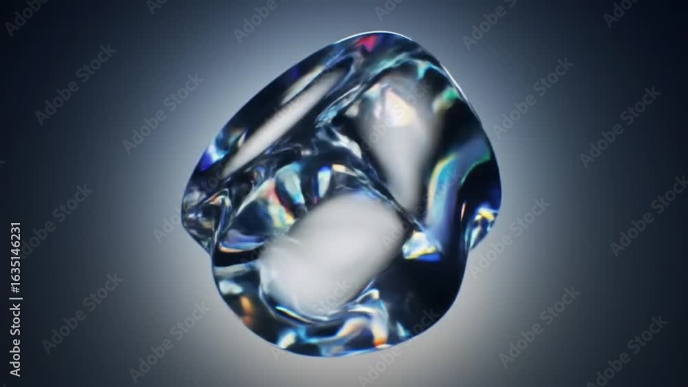 Poster futuristic glass sculpture in continuous motion, floating on a subtle dark gradient background