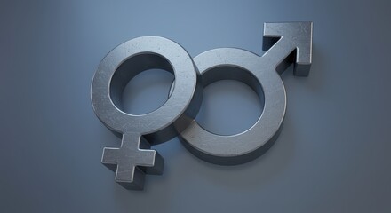 Gender Symbols in Unity: Symbolic visual of gender equality and inclusivity, male and female symbols seamlessly intertwine, representing the fusion of feminine and masculine energies.