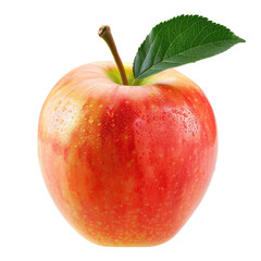 Close-up of a single, fresh apple with a leaf