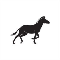 Obraz premium Silhouette of a running zebra with a flowing mane and tail black white