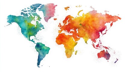 Colorful world map, watercolor style