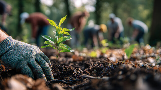 Community Action Planting Trees in Forest Area - Environmental Conservation Efforts