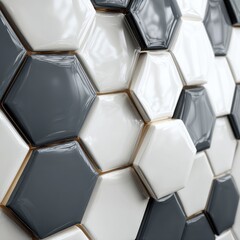 Fototapeta premium Abstract hexagonal tile wall, white and dark gray