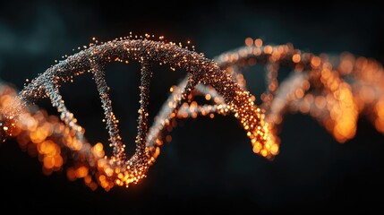 DNA double helix, glowing particles