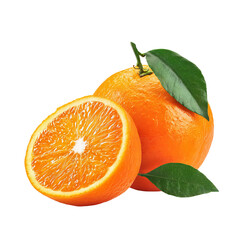 Juicy Orange Duo: A vibrant arrangement showcasing the zesty freshness of an orange, with one halved to reveal its succulent, pulpy interior.