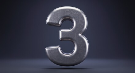 Metallic Number Three: A sleek, metallic number 3 stands proudly against a clean backdrop, exuding a sense of sophistication and timelessness. The image can represent a variety of concepts.