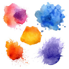 Vibrant Watercolor Splashes: A collection of dynamic watercolor splashes in a captivating display of colors, showcasing the fluidity and expressive nature of watercolor art.