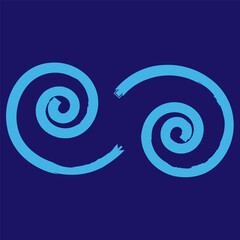Two spiral icons. Blue abstract motion. Swirl vector elements. Creative dynamic design.