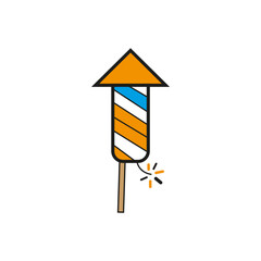 Party firecracker icon. Festive firework symbol. Celebration rocket Vector. Orange blue illustration.