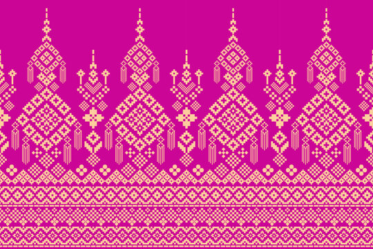 Pink geometric ethnic, fabric , textile, embroidery, Tribal traditional silk, fashion vector, background design