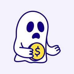 Sad Ghost Holding Coin Broke Halloween Character