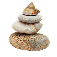 Stacked stones and seashells