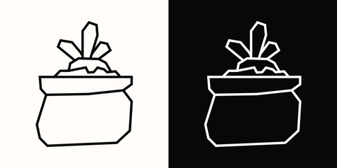 Cutout Carrot in a Sack Icons in Black and White Line Art
