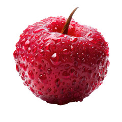 A vibrant, glossy red apple, covered in water droplets
