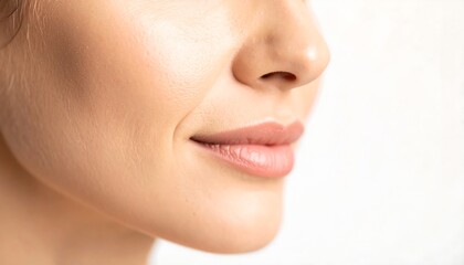 Fototapeta premium Woman Face Closeup Showing Soft Skin and Neutral Lips