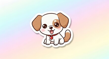 Obraz premium Cartoon puppy with a red collar sitting on a colorful background