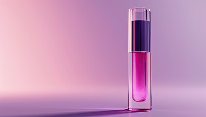 Pink lip gloss bottle, studio shot, purple backdrop, product photography