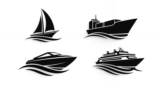 Maritime Vessel Icons Sailboat, Cargo Ship, Yacht, Cruise Ship Graphics