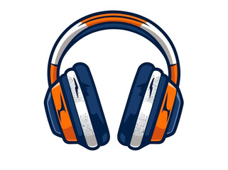 A flat style modern illustration featuring orange headphones on a blue color background