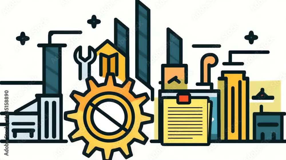Poster industrial automation and manufacturing process visualization seamless loop animation