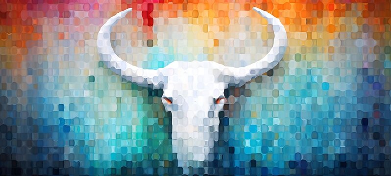 illustration of bull horns with mosaic various colors, ai generative