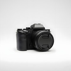 Modern Black Digital Camera Isolated on White Background Photography Equipment