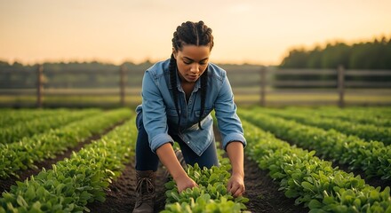 Woman Tending to a Vegetable Garden