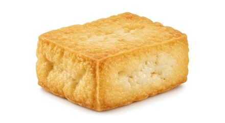 Golden Brown Crispy Fried Tofu Block Isolated on White Background, Healthy Plant-Based Protein Ingredient for Vegan and Vegetarian Cuisine
