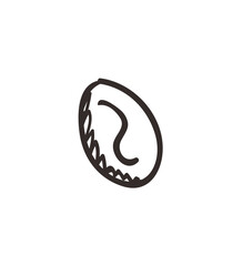 Hand-drawn sketch of a single coffee bean, simple line art illustration.