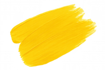 Vibrant yellow paint brush stroke creating a dynamic and textured design element, isolated on a transparent background for easy integration into various projects